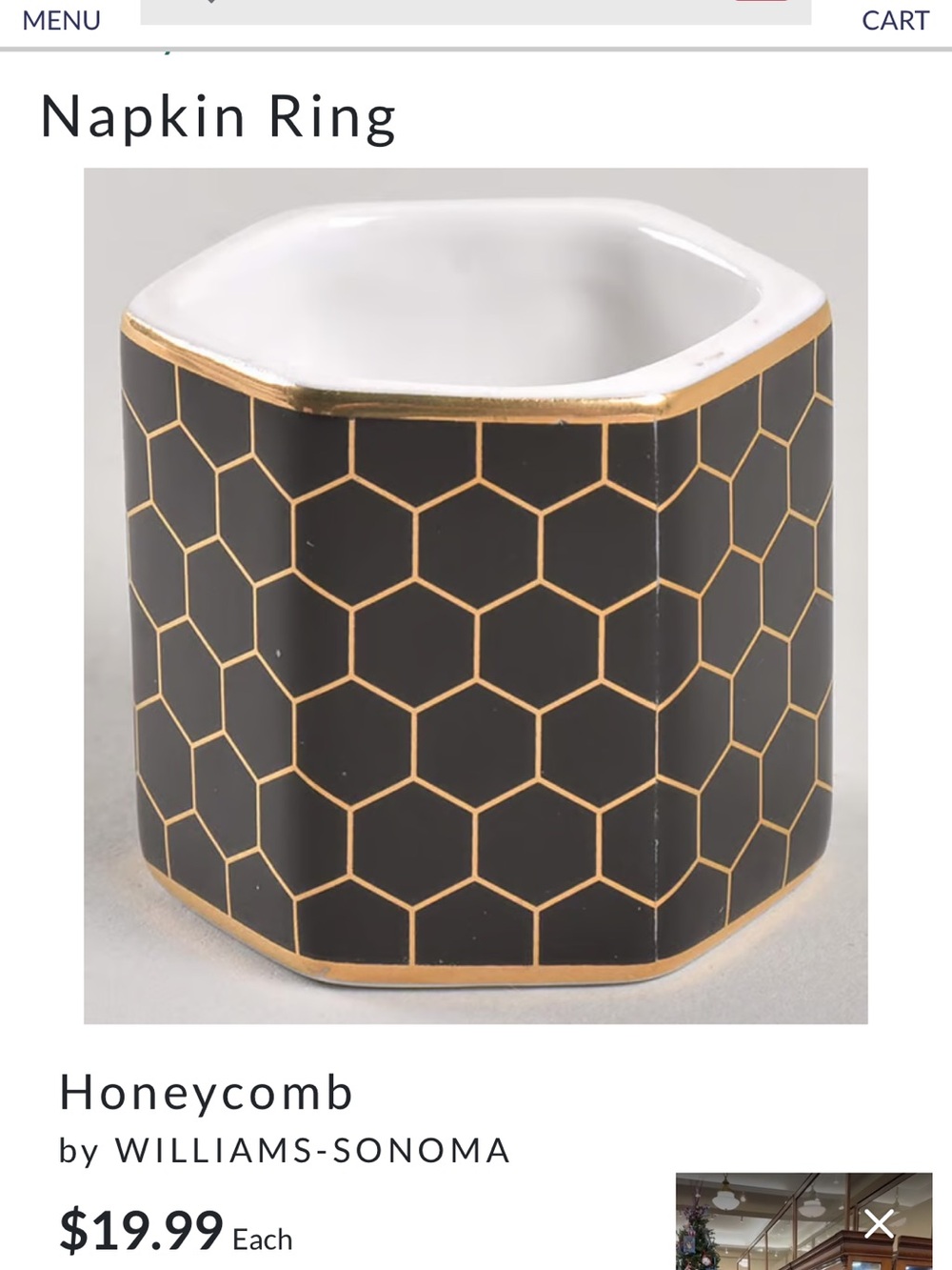 Williams Sonoma Gold and Black Honeycomb Napkin Rings, Set of 4